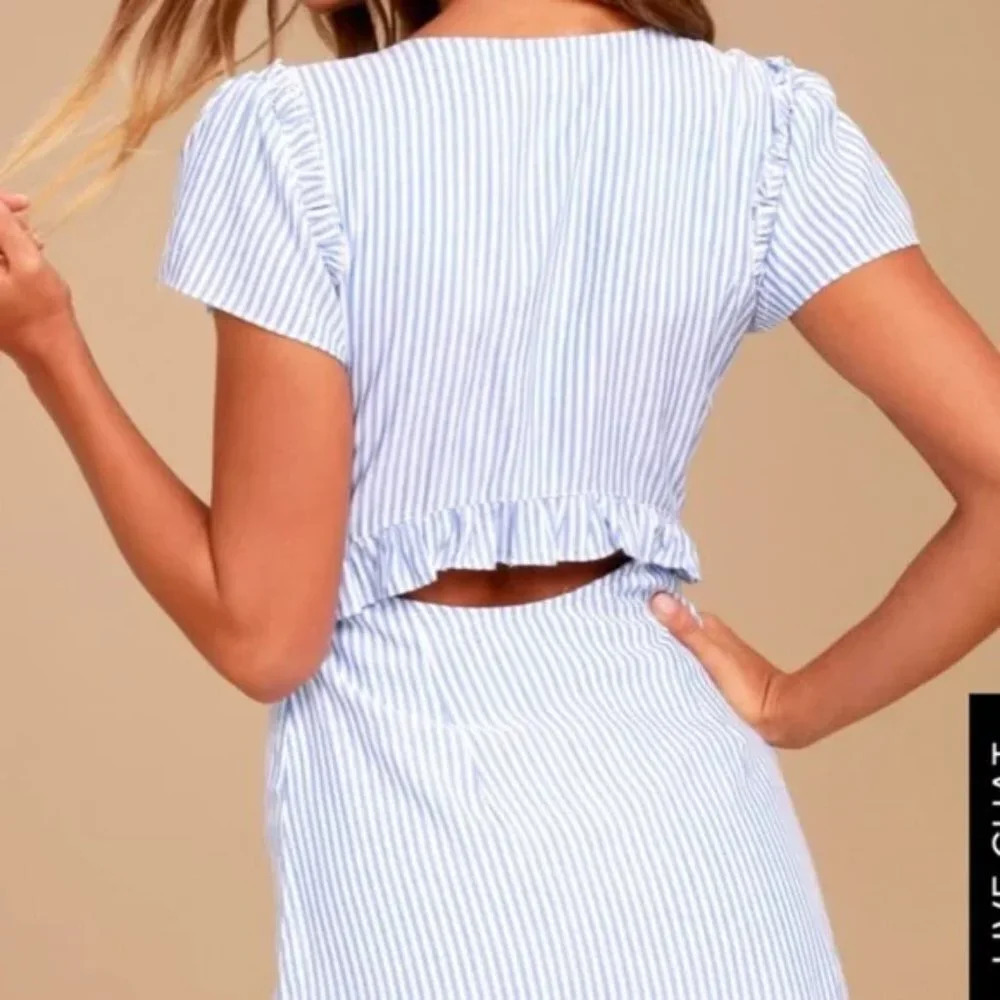 Lulus Seaport Blue and White Striped Tie Front Cutout Dress Size XS - Picture 4 of 10